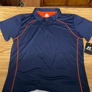 Russell polo shirt collar 3 buttons Navy with orange piping XXL